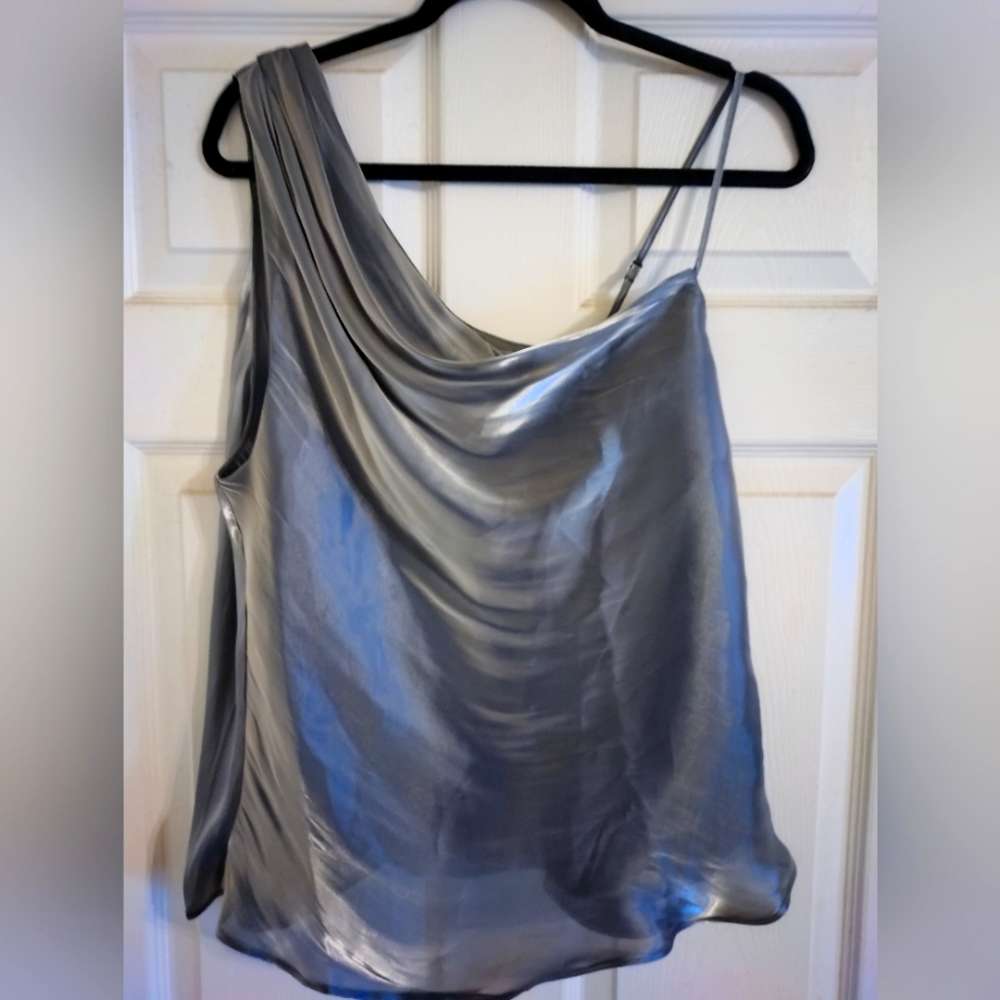 Free People blue satin blouse